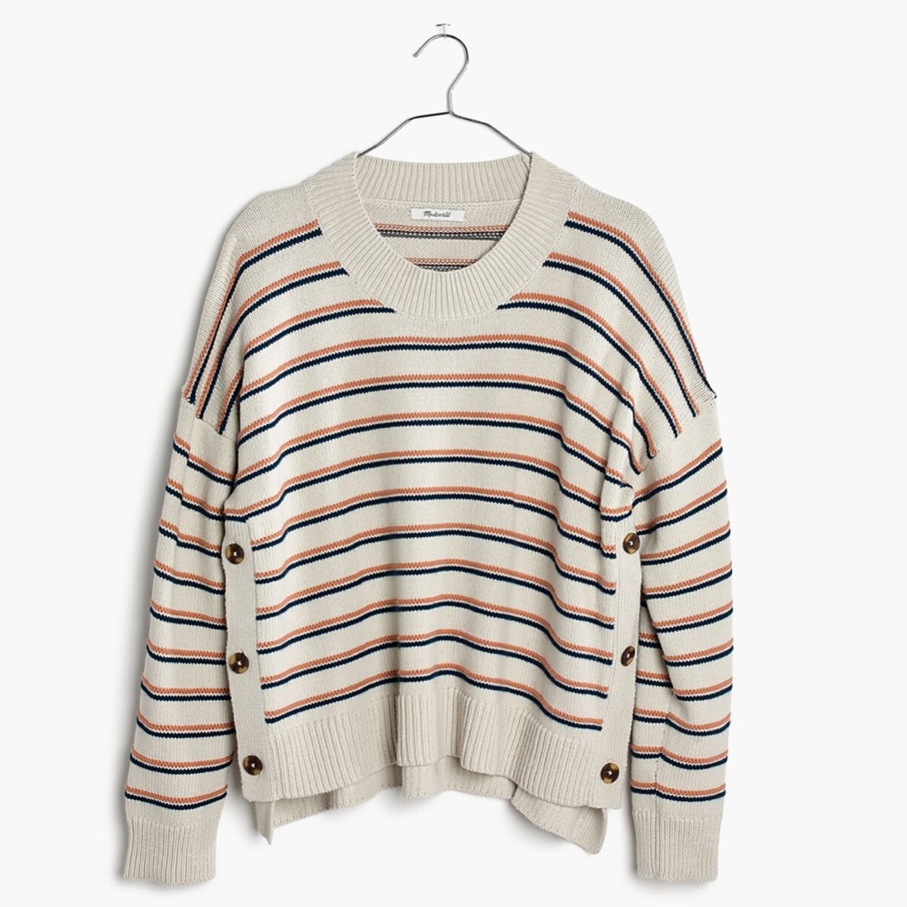 Madewell Brownstone Side-Button Sweater in Stripe - XS - EUC